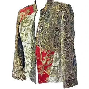 Vintage Alex Kim Patchwork Jacket Blazer Funky Gold Embroidered Textured Sz PS
